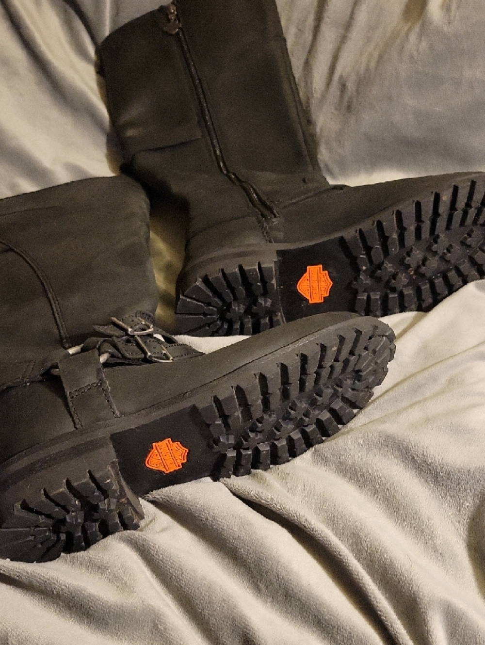 Harley-Davidson Black Leather Combat Moto Boots with Red Trim - Picture 5 of 10